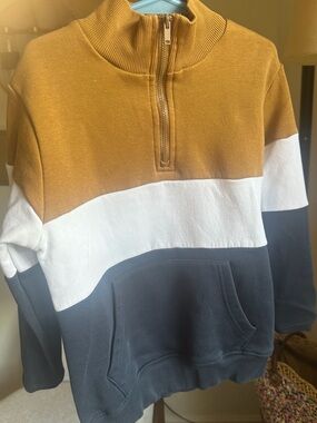 Boy Colorblock Quarter-Zip Sweater in Mustard, White & Navy